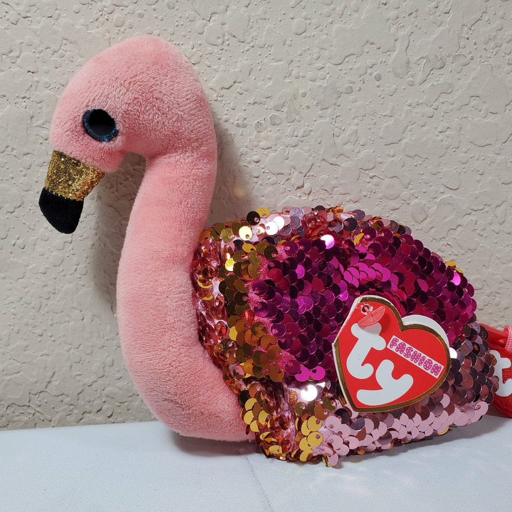 Ty Flamingo Plush with Pink and Gold Sequins
